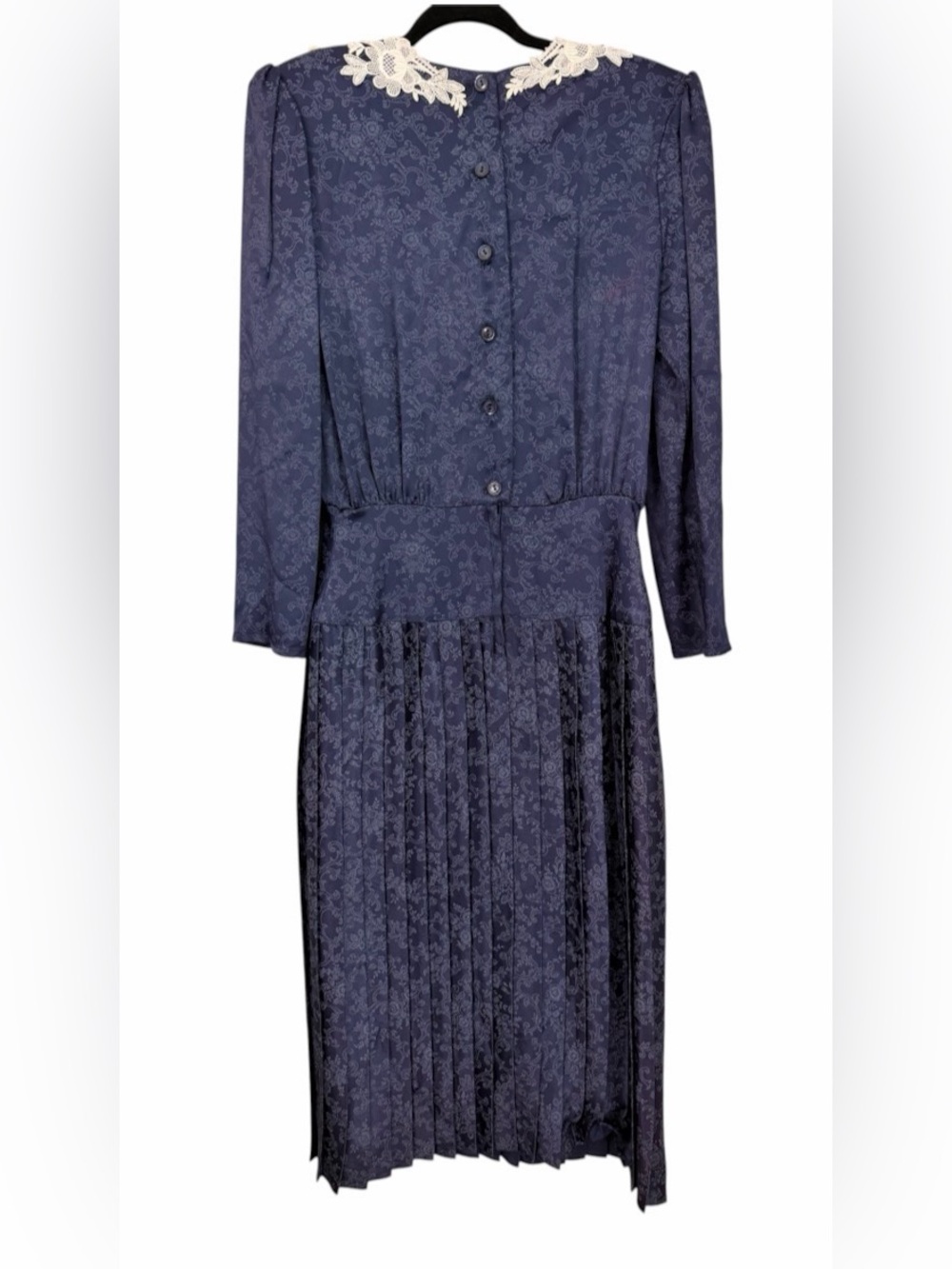 Vintage Scott McClintock Navy Lace Pleated Midi Dress Cottagecore Victorian - Picture 3 of 7